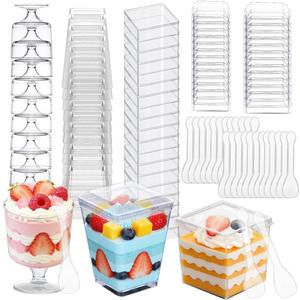 340 Pack Plastic Mini Dessert Cups with Lids and Spoons,5oz Clear Yogurt Parfait Cups,Appetizer Cups for Party,Reusable Square and Round Goblet -Shooter Cups for Ice Cream Fruit Cake Pudding Cups