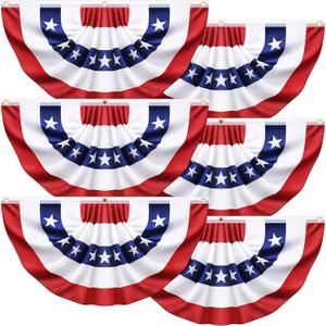 6 Pack 3x6 Ft American Flag Bunting Patriotic Pleated Fan Flag Banner for Outdoor Porch & Railing, Red White & Blue Decor for 4th of July, Memorial Day, Independence Day Decorations