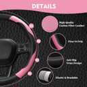 Hiseanllo 6PCS Pink Car Accessories Set, Carbon Fiber Microfiber Leather Steering Wheel Cover 14.5-15", Center Console Armrest Cover, Seat Belt Pads & Cup Holder Coasters, Universal Interior Decor