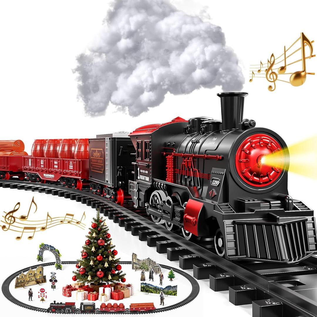 Christmas Train,Train Set for Kids Ages 4-8 Christmas Train Sets for Around The Tree,Electric Toys with Smokes Lights and Sound,Toddler Model Trains for 3 4 5 6 7 8+ Years Old Kids Gifts (Advanced)