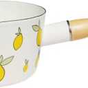 Enamel Milk Pot, Butter Warmer Non-stick Saucepan, 6 Inch 37 Oz Cookware with Wooden Handle
