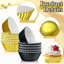2 x 200PCS Black and Gold Cupcake Liners Muffin Baking Cups Wrappers for Retirement Birthday Party Supplies Disposable Cupcake Papers for Black Golden Masquerade Party Decorations
