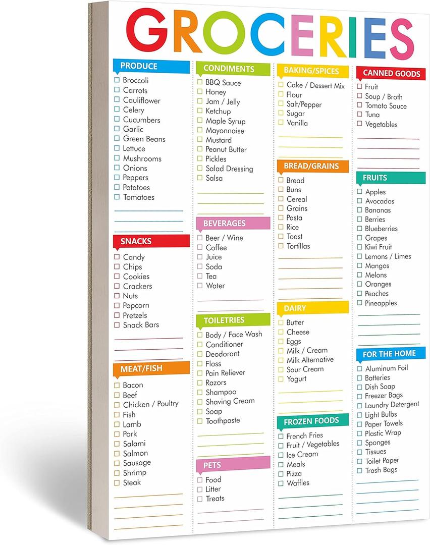 90 Sheets Fastcheck Grocery List Magnet Pad, 110 Printed Common Food for Fridge and Blank Grocery Shopping Spaces for Home. Size 6x 9 (Colored)
