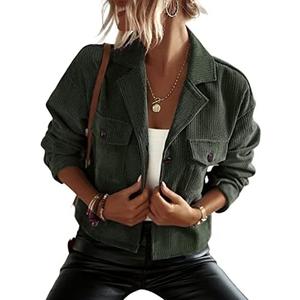 Kwoki Women's Corduroy Jackets Casual Long Sleeve Button Down Shirt Jacket Shacket Fashion Trendy Blazer Tops with Pockets S