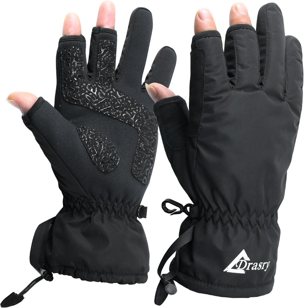 Drasry Neoprene Palm Ice Fishing Gloves 3-Cut Fingers Warm for Men and Women Cold Weather Insulated Great for Winter Fly Fishing Photography Running Shooting Hunting Hiking (Small, Black)