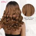 HANNE Yaki Curly V Part Wig U Part Synthetic Half wigs for Black Women 18 Inch Heat-Resistant Hair Replacement Wig (Ombre Brown)