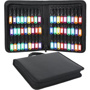 Zippered Key Case, Portable Key Organizer with Handle, Waterproof & Fireproof Key Binder with 54 Hooks and Tags, Key Box Organizer for Estate Sales, Hotel Executives, Landlord, Car Rental (Black)