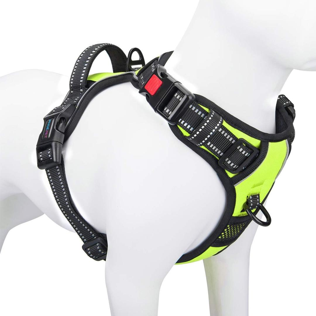 PHOEPET No Pull Dog Harness Medium Reflective Front Clip Vest with Handle,Adjustable 2 Metal Rings 3 Buckles,[Easy to Put on & Take Off](M, Green) (Medium, Green)