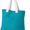 Marubhumi Aesthetic Tote Bag with Outer Pocket Reusable Shoulder Bag for Women Canvas Cotton Tote Bag - Casual Vacation, (Teal)