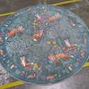 Cute Woodland Forest Kids Rug Boho Floral Round Nursery Rug, Green Aesthetic Bedroom Rug Abstract Tropical 4ft Circle Carpet Washable, Botanical Animals Area Rug for Living Room Entryway Kitchen