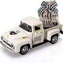 Huray Rayho Coffee Decor for Coffee Bar Metal Truck with Coffee Beans Burlap Sack Vintage Pickup Farmhouse Coffee Station Tabletop Tiered Tray Decor Mini Diecast Truck Decorations