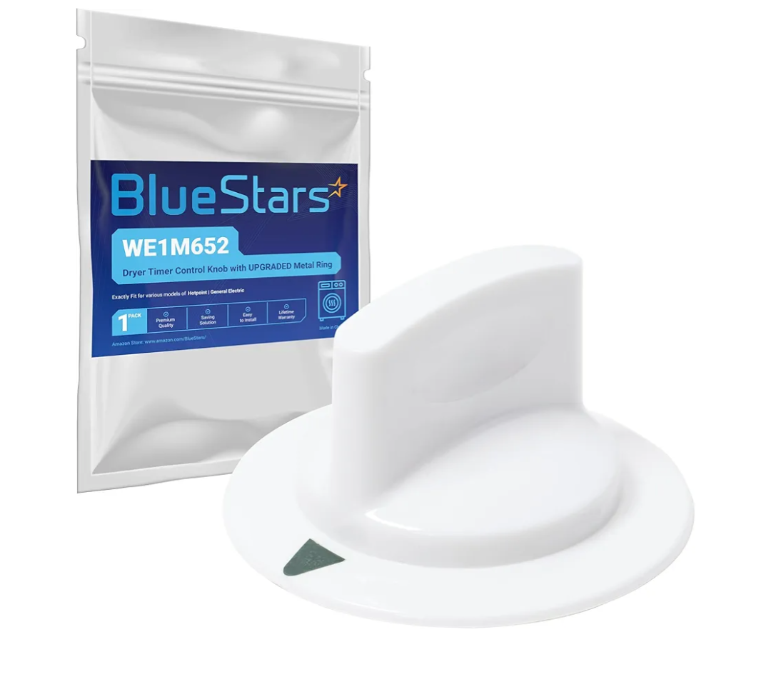 BlueStars WE1M652 Dryer Timer Control Knob with Upgraded Metal Ring  Compatible with Hotpoint HTDX100EM8WW HTDX100ED6WW HTDX100EM6WW HTDX100GM8WW HTDX100ED2WW GE Dryers 1264289 AP3995164 PS1482196