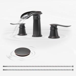 BWE Waterfall Bathroom Faucet, Oil Rubbed Bronze 8 Inch Widespread Bathroom Sink Faucet Two-Handle Waterfall with Pop-up Drain, for Vanity, Lavatory Sink (4.72 inch)