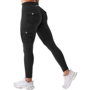YEOREO CoreFlex Workout Cargo Leggings with Pockets for Women Hidden Scrunch Butt Lifting Leggings Gym Yoga Pants (XX-Large, Black)