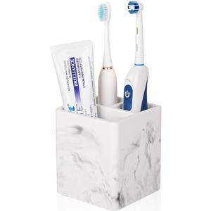 Diatomite Toothbrush Holders for Bathrooms, Electric Toothbrush and Toothpaste Holder 3 Slots Tooth Brush Organizer for Bathroom Countertop, Shower, Vanity - Marble White