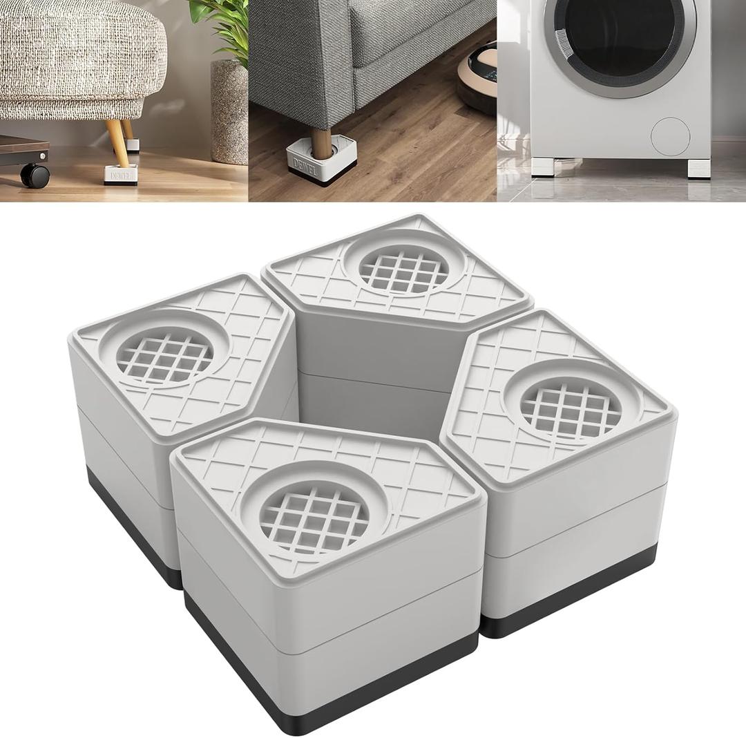 DEWEL Anti Vibration Pads for Washing Machine, 8 Pcs Washer and Dryer Pedestals Stackable Double Heighten Rubber Anti Vibration Pads, Shock Absorption & Non-Slip Floor Protection for Laundry Room