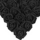 IPOPU Artificial Rose Flower Heads, 100 Pcs Real Looking Black Foam Fake Roses for DIY Wedding Baby Shower Centerpieces Arrangements Party Tables Home Decorations (Black, Stemless)