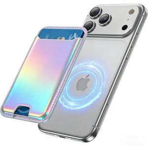 for MagSafe Wallet, 3 Cards Holder, Slim Magnetic Phone Wallet for iPhone 17/16/15/14/13/12 Pro Max Plus Air Series,RFID Blocking Vegan Leather,Rainbow