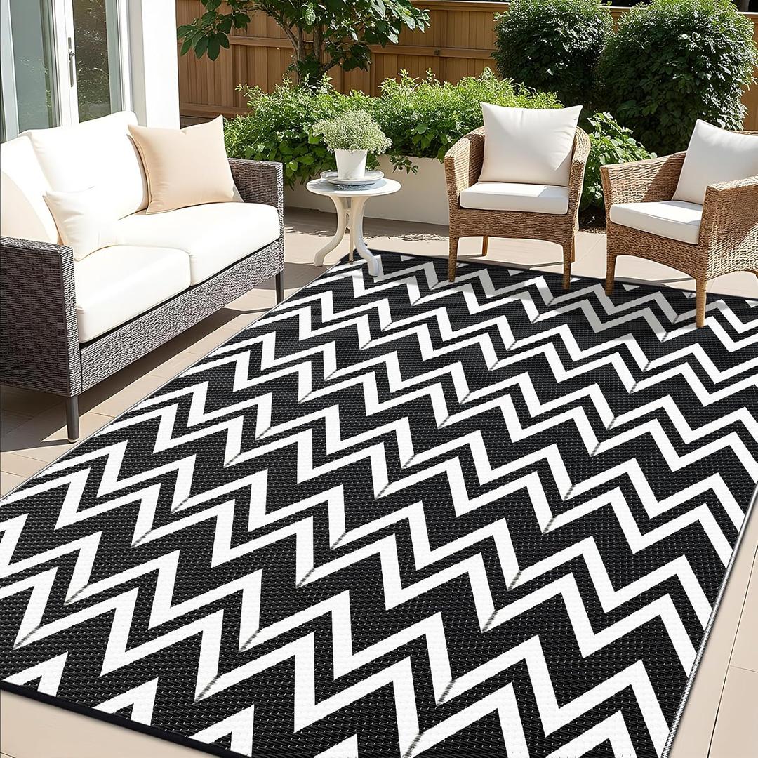 OLANLY Waterproof Outdoor Rug 8x10 ft Clearance, Reversible Outdoor Plastic Straw Rug, RV Mat, Indoor Outdoor Carpet for Patio, Camping, Balcony, Deck, Backyard, Black & White OLANLY Waterproof Outdoor Rug 8x10 ft Clearance, Reversible Outdoor Plastic Straw Rug, RV Mat, Indoor Outdoor Carpet for Patio, Camping, Balcony, Deck, Backyard, Black & White