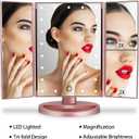 deweisn Dresser Mount Tri-Fold Lighted Vanity Mirror with 21 LED Lights, Touch Screen and 3X/2X/1X Magnification, Two Power Supply Modes Make Up Mirror,Travel Mirror