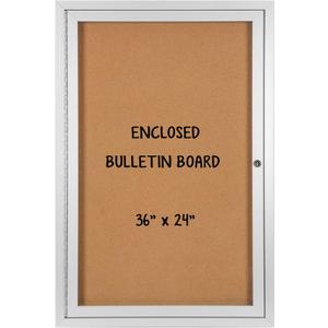 INNOVART Enclosed Bulletin Board 36x24, Lockable Cork Noticeboard with Aluminum Frame, Outdoor Enclosed Bulletin Board Weatherproof, Wall Display Case with Swing-Open Door Information Cabinet