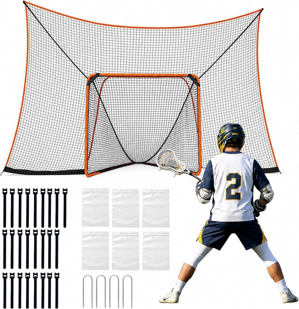 14x10FT Hockey Lacrosse Backstop Net with Extended Coverage