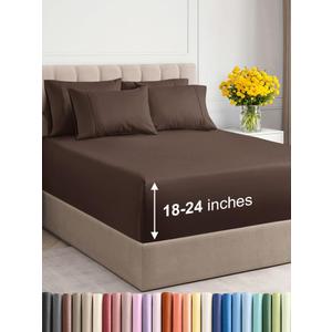 Extra Deep King Sheet Set - 6 Piece Breathable & Cooling Sheets - Hotel Luxury Bedding Set w/18-24 Inch Extra Deep Pockets - Easy & Secure Fit - Super Soft, Wrinkle Free and Comfy - Brown, King Size