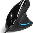 Perixx PERIMICE-513 Wired Ergonomic Vertical Mouse - 6 Buttons with 1000/1600 DPI - Right-Handed Design - Wired USB 5.9ft Cable - Black
