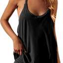 Faleave Women's Summer Sleeveless Mini Dress Athletic Spaghetti Strap Built-in Shorts Tennis Sundress with Pockets (Medium, Black)