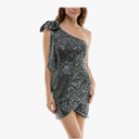 Women's One-Shoulder Sequin Bow Mini Dress, 13-14