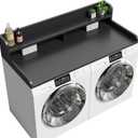 2-Tier Washer Dryer Countertop with 2.75" H Edge Rails, 58" W x 28" D Laundry Countertop for Folding Clothes, Washer and Dryer Topper with Non-Slip Pad (Black)