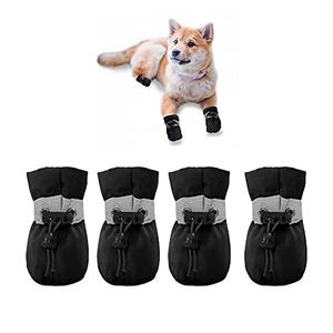 YAODHAOD Dog Shoes for Hot Pavement, Anti-Slip Sole Dog Boots & Paw Protector for Summer, Reflective Straps Dog Booties for Small Medium Dogs, Indoor Use 4PCS (Black, Size: 4)