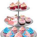 3 Tier Silver Cupcake Stand Stainless Steel Dessert Display Rack with Removable Tiered Tray for Parties,Weddings,Birthdays,Decorations,Any Festivals and Festivities(Stainless Steel Pole)