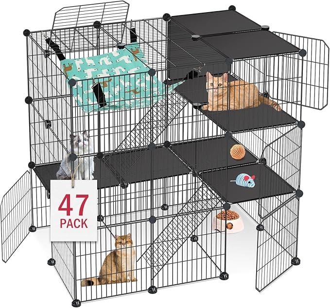VISCOO Cat Cage, 3Tier DIY Cat Enclosures Catio, Cat Playpen Indoor & Outdoor with Hammock, Detachable Metal Wire Kennel Cats Crate, 2x3x3 Exercise Place for 1-3 Cats/Kitten
