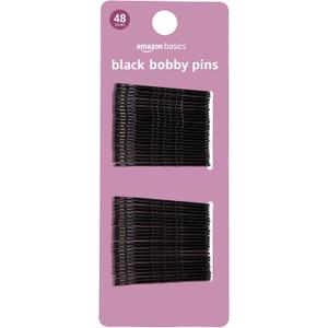 4 x Amazon Basics No Slip Bobby Pins, Black High Gloss, 48 Count, for Pain-Free Comfortable All-Day Styling and Updos, All Hair Types