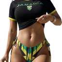 OYOANGLE Women's Tankini Swimsuits Jamaica Bathing Suit Short Sleeve Crop Top Tie Side Bottoms Swimwear, XL