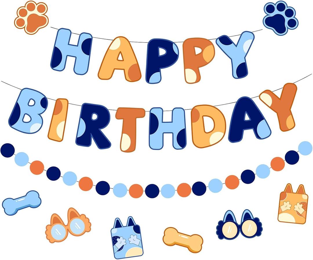 Pre-Strung Happy Birthday Banner, NO DIY Birthday Decorations with Circle Dot GarlandHappy Birthday Party Decorations for Women Men Girls Boys (Blue Orange)