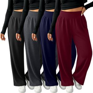 4 Pack Women's Plus Size Yoga Pants Wide Leg High Waist Sweatpants Casual Baggy Joggers with Pockets Winter (XX-Large, Black, Wine Red, Navy Blue, Dark Gray)