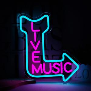 Live Music Neon Signs, LED Neon Light for Wall Decor, Light up Sign for Man Cave Decor Beer, Bar, Music Studio, Bedroom, Party, Club