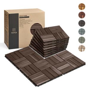Deck Tiles, Patio Flooring - Outdoor Waterproof Acacia Wood Tiles for All Weather Use - Balcony, Backyard, Indoor & Outdoor (Espresso Crossed Pattern, 10 Pcs - 10 Square Ft)