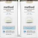 Method Dishwasher Detergent Packs, Fragrance Free + Clear, Dishwashing Rinse Aid to Lift Tough Grease and Stains, 54 Dishwasher Tabs per Package, (Pack of 2)