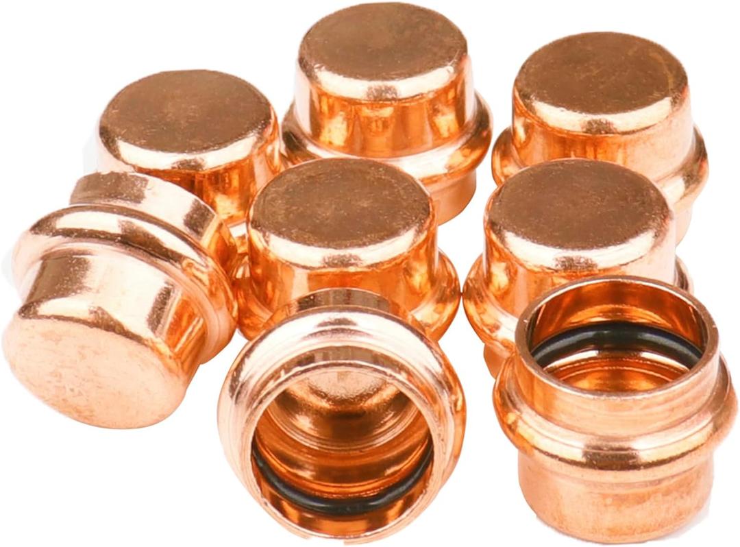 WHK 8 Pack 3/4 Inch Press Propress Copper End Cap Press Pro Press 3/4" Cooper End Plug Press Fittings Copper Pipe End Cap(Lead-Free)