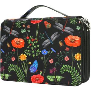 Vomgomfom Colored Pencil Case - 200 Slots Holder With Zipper Closure, Twill Fabric Large Capacity for Watercolor Pens or Markers, Organizer for Artist (Black) (J Pattern Black)