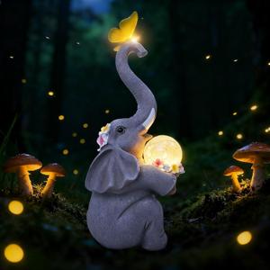 MuliVid Elephant Garden Statue Solar Lights Outdoor Garden Decor for Patio, Yard, Lawn, Balcony Elephant Decor Birthday Gifts for Women Mom Grandma Animal Lovers