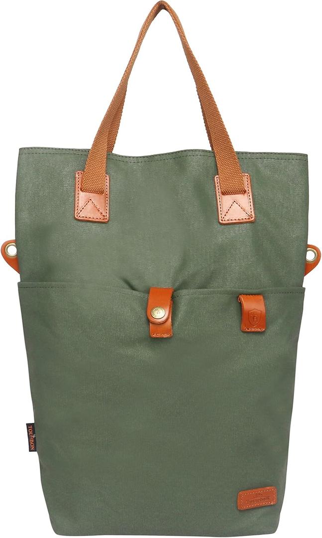 TOURBON Canvas Clip-On Quick-Release Bike Panniers Women's Shoulder Tote Bag (Green)