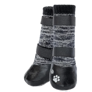 KOOLTAIL Anti Slip Winter Warm Dog Socks to Prevent Licking Pawst, Waterproof Long Snow&Rain Dog Boots&Paw Protector with Strap Traction Control for Hardwood Floor for Small Medium Large Dogs - Grey with Paw Pattern - 2 Pcs
