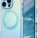 ZTOFERA Magnetic Case for iPhone 16 Pro Case 6.3",Cute Luxruy Iridescent Case with Love Hearts Pattern, Plating Edge Camera Lens Protection Shockproof Phone Case for Women Girls,Blue