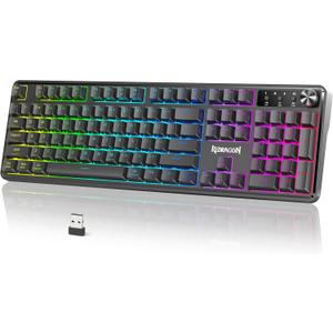 Redragon RM104 Wireless Gaming Keyboard with Knob, Tri-Mode BT/2.4G/USB-C RGB Computer Keyboards, 4000mAh Battery, Programmable Software Support, Anti-Ghosting, Compatible with PC Mac