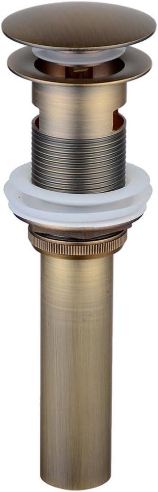 Pop Up Drain Stopper with Overflow, Beelee Bathroom Vanity Vessel Sink Drain, Antique Brass Finish