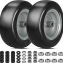 2 PCS 11x4.00-5" Lawn Mower Tires Flat Free,3/4" 5/8" 1/2" Bushing,3.4"-4"-4.5"-5" Centered Hub,Universal Fit Smooth Tread Tire for Zero Turn Lawn Mowers, with Universal Adapter Kit (Gray Rim)